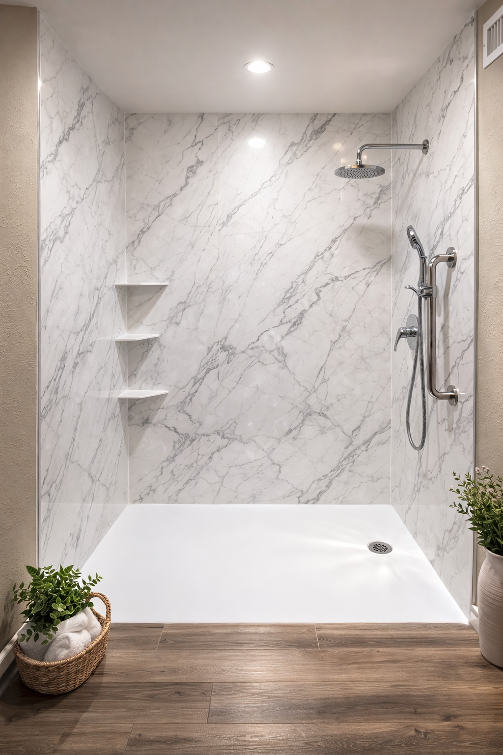 White Marble + Brushed Nickel